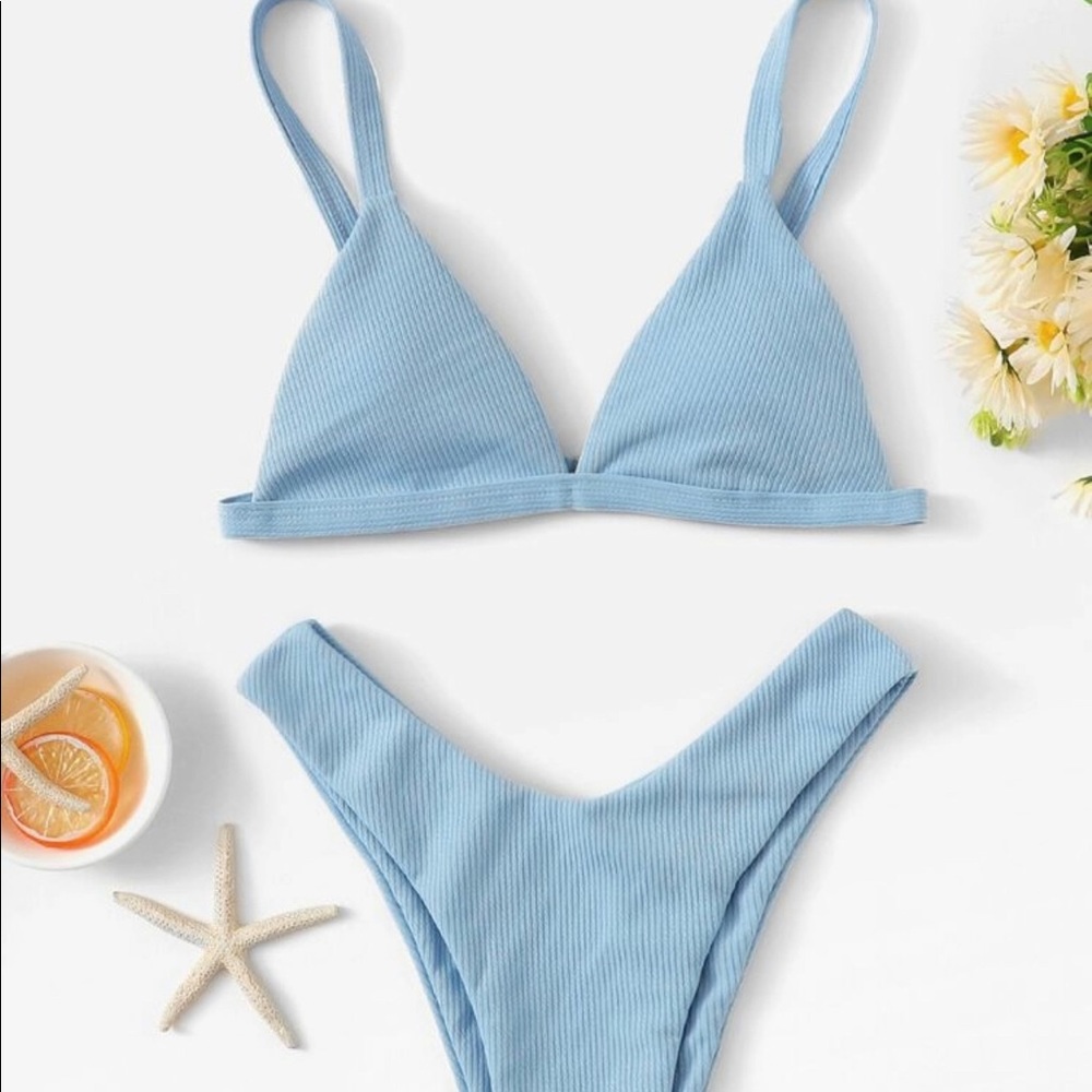 SHEIN triangle high leg bikini swimsuit (blue)